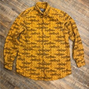 Woolrich Fish Print Button Up Shirt Men M Southwest Trout Cotton Mustard